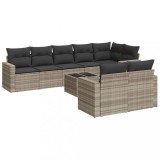 Set canapele de gradina cu perne, 9 piese gri deschis poliratan