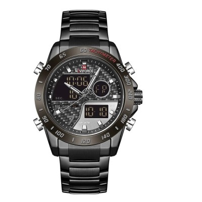 Ceas barbatesc de mana Naviforce Dual Time Led Quartz Casual Otel inoxidabil Negru foto