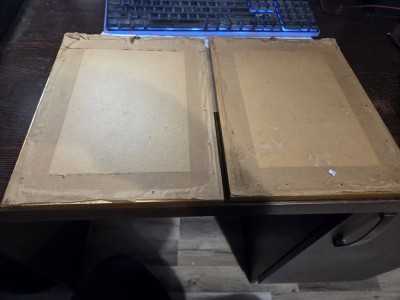 Lot vintage de 2 tablouri lucrate in lemn foto