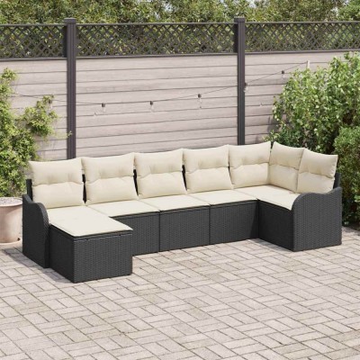 vidaXL Set de canapele pentru grădină 7 pcs Negru, alb Rattan poli foto