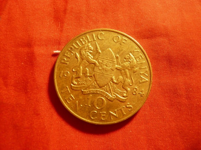 Moneda 10C 1984 Kenya Presedinte Daniel Arap-Mai , Ni-bronz ,d=3cm