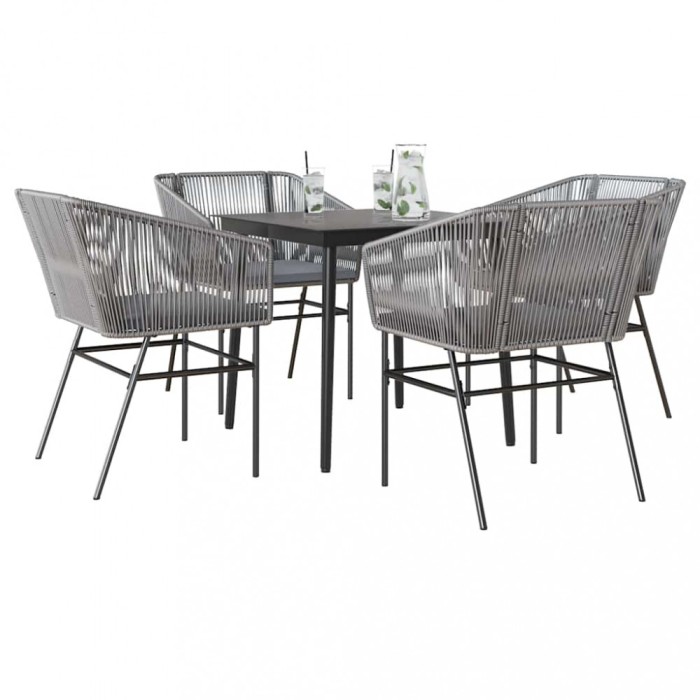 Gossi set de sufragerie de gradina 5 piese sticla poliratan gri