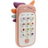 Jucarie interactiva, flippy, telefon inteligent, model unicorn, functii educative, muzicale si voce, 4-6 ani, 19 x 11.5 cm, din plastic, roz