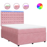 Cumpara ieftin Pat box spring cu saltea, roz, 160x200 cm, catifea
