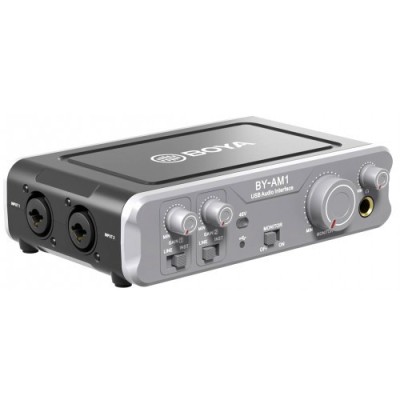 Mixer Audio BOYA BY-AM1 cu 2 Canale USB , Mixer Dual-Channel cu Intrari XLR si 6,35mm, Monitorizare Fara Latenta si Alimentare Phantom 48V foto