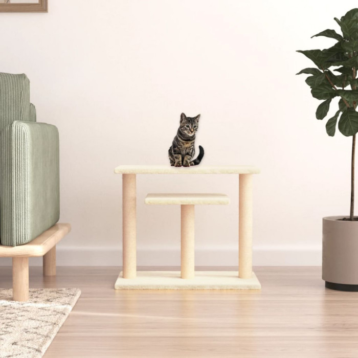 vidaXL St&acirc;lpi de zg&acirc;riat pentru pisici cu platforme, crem, 62,5 cm