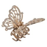 Clamă de păr fluture metalic auriu cu strass argintiu, 6 cm, CMCLASS