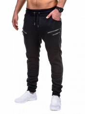 Pantaloni pentru barbati de trening negru fermoare decorative banda jos cu siret bumbac p422 foto