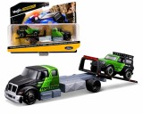 MAISTO DESIGN ELITE TRANSPORT SET CAMION CU RAMPA INTERNATIONAL DURASTAR FLATBED SI MASINUTA FORD BRONCO WILDTRAK 2021 SCARA 1 LA 64