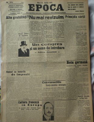 Epoca , ziar al Partidului Conservator , nr. 1874 , 1935 , Grigore Filipescu foto