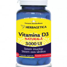 Vitamina D3 Naturala 3000 UI, 60 capsule vegetale, Herbagetica