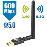 Adaptor 2 in 1 USB 2.0 ACTIVE, Placa Retea Wireless + Bluetooth 5.0, 600Mbps Dual Band 2.4/5.8Ghz, Antena 2Db detasabila, wifi