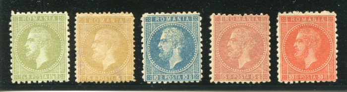 1876 , Lp 39 , Carol I , emisiunea Bucuresti I , serie dantelata - nestampilata