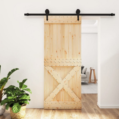 Ușă glisantă cu set de feronerie 85x210 cm, lemn masiv de pin foto