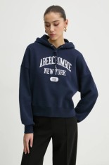 Abercrombie &amp; Fitch bluza femei, culoarea albastru marin, cu glugă, cu imprimeu, KI152-4201
