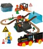 Set pista de curse din 55 de piese, trenulet cu sina, masini de constructii si accesorii, Oem