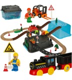 Set pista de curse din 55 de piese, trenulet cu sina, masini de constructii si accesorii, Oem