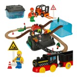 Set pista de curse din 55 de piese, trenulet cu sina, masini de constructii si accesorii
