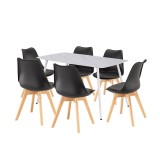 Set Sufragerie Leziter Ravena 6+1 Alb-Negru Masa Piatră Sinterizată 140cm Scaune PP