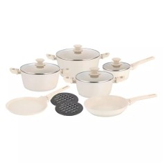 Set oale gatit, 12 piese, aluminiu cu invelis marmorat, 28/24/20/16 cm, crem, Klausberg