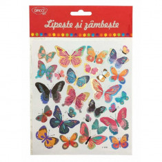 Abtibilduri DACO Lipeste si Zambeste, Model Fluturi, Multicolor, 27 Buc/Set, Autocolante Copii, Stickere Decorative, Stickere pentru Copii, Abtibildur