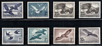 Austria 1950 1952 1953, Mi #955-956 + 968 xy + 984-987**, fauna, pasari, MNH! Cota 371 &amp;euro;! foto