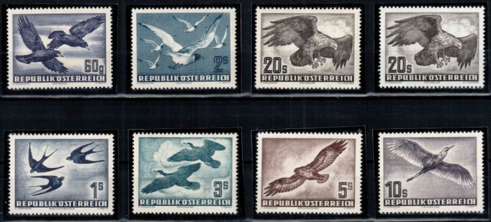 Austria 1950 1952 1953, Mi #955-956 + 968 xy + 984-987**, fauna, pasari, MNH! Cota 371 &euro;!