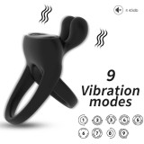 Armony For Him-Inel Vibrator Rabbit Negru-Silicon, 10 Trepte