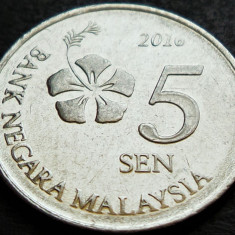 Moneda EXOTICA 5 SEN - MALAEZIA, anul 2016 *cod 2735