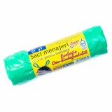 Saci Menajeri cu snur, 35L, Verzi, 15 buc rola