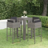 Set mobilier bar de gradina cu perne, 5 piese, gri, poliratan GartenMobel Dekor, vidaXL