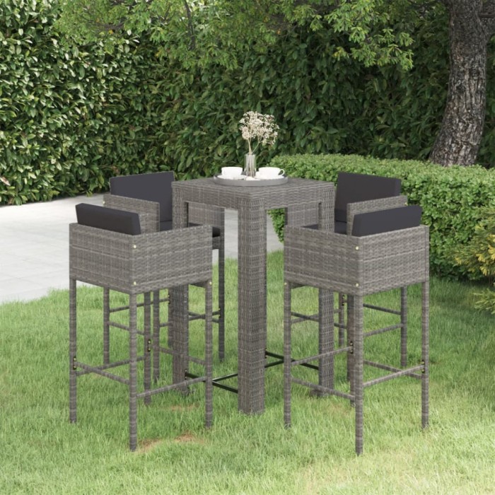 vidaXL Set mobilier bar de grădină cu perne, 5 piese, gri, poliratan 3094782