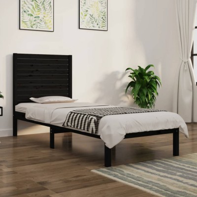 vidaXL Cadru de pat Small Single 2FT6, negru, 75x190 cm, lemn masiv foto