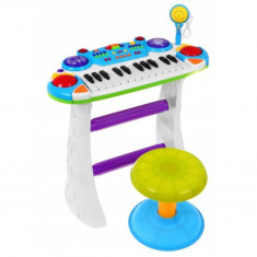 Instrument muzical MalPlay Orga electronica cu microfon si scaun, 45 cm, Albastru si Verde