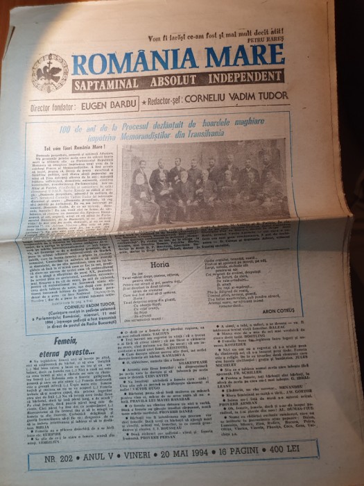 ziarul romania mare 20 mai 1994-100 de ani de la procesul memondaristilor