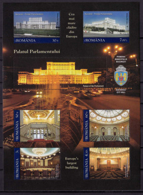 RO 2011 ,LP 1898a ,&amp;quot;Palatul Parlamentului &amp;quot; serie bloc , colita 499 ,MNH foto