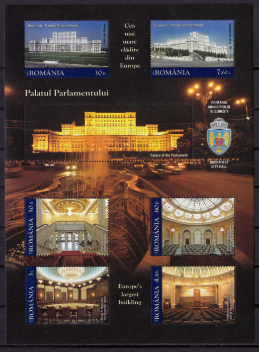 RO 2011 ,LP 1898a ,&quot;Palatul Parlamentului &quot; serie bloc , colita 499 ,MNH