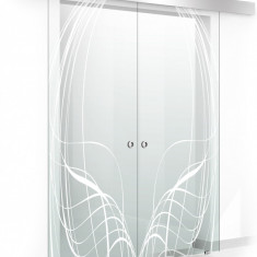 Usa culisanta Boss ® Duo model Lava alb, 95+95x215 cm, sticla Gri securizata, glisanta in ambele directii