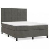 Cumpara ieftin Pat box spring cu saltea, gri inchis, 140x200 cm, catifea