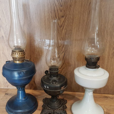 Lampi cu gaz vechi superbe pentru colectionari - metal si portelan