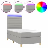 Cumpara ieftin Pat cu arcuri, saltea si LED, gri deschis, 90x200 cm, textil