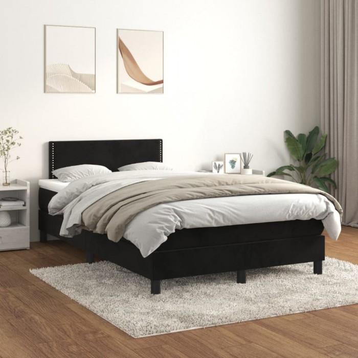 vidaXL Pat box spring cu saltea, negru, 120x200 cm, catifea 3141235