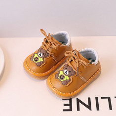 Pantofiori maro pentru baietei - Ursulet (Marime Disponibila: 6-9 luni (Marimea