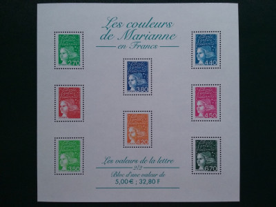 2001-Franta-culorile Mariannei-8 val.-colita bloc-MNH foto