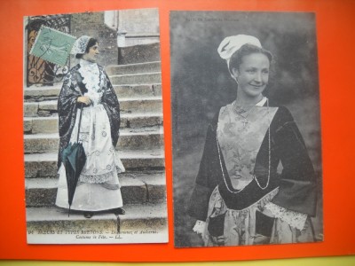 HOPCT 1846 FEMEI /COSTUME POPULARE-FRANTA-LOT 2 CARTI POSTALE VECHI-NECIRCULATE foto