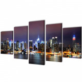 Set de tablouri p&acirc;nză, colorat, imprimeu New York Skyline, 100x50 cm, vidaXL