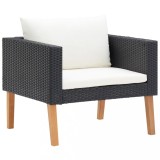 vidaXL Fotoliu Gradina Ratan Negru, Perna Alb Crem, 76x67x60 cm. Canapea exterior, terasa, balcon. Relaxare, rezistent intemperii