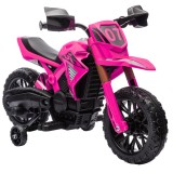 AIYAPLAY Moto cross electrică pentru copii 3-8 ani, baterie 6 V, 2 motoare, claxon și roți de antrenament, &icirc;ncărcare 30KG, roz | Aosom Romania
