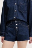 Tommy Jeans pantaloni scurți jeans culoarea bleumarin, uni, high waist, DW0DW20094