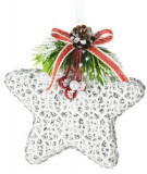 Decoratiune Star w canvas pattern, 11x4.5x11 cm, poliester, alb/argintiu